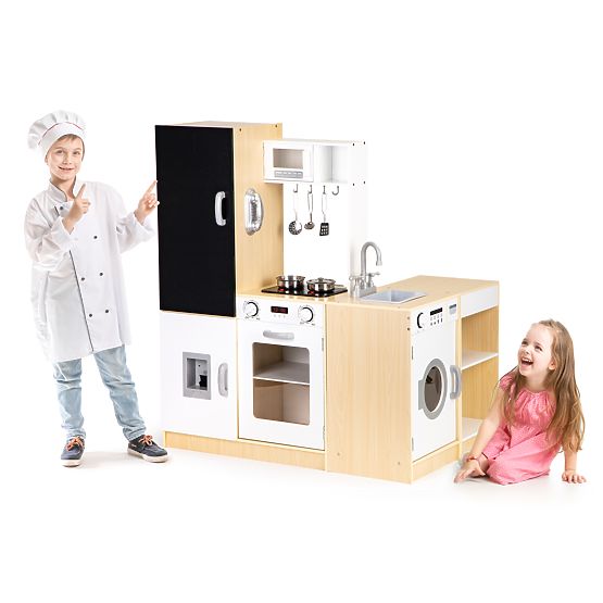 Wooden Kitchen for Children Separate Segments XXL Blackboard + LED ECOTOYS