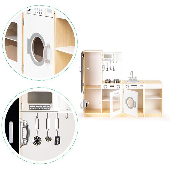 Wooden Kitchen for Children Separate Segments XXL Blackboard + LED ECOTOYS