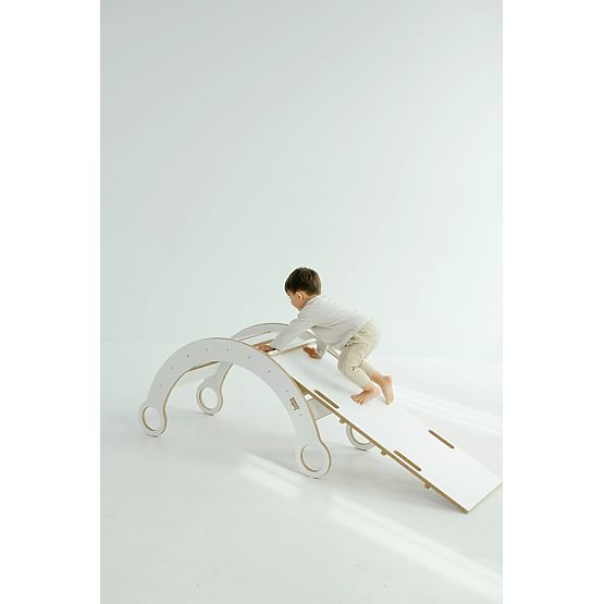 Wooden Montessori Swing with Slide/Ladder L - White