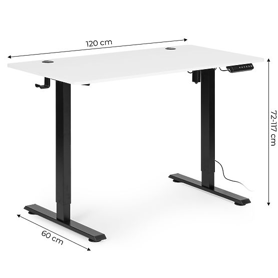 Electric Adjustable Desk 120x60 cm, Adjustable Height 72-117 cm ModernHome