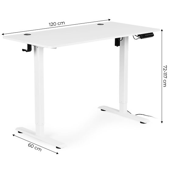 Electric Height Adjustable Desk 120x60 cm, Height 72-117 cm, White ModernHome