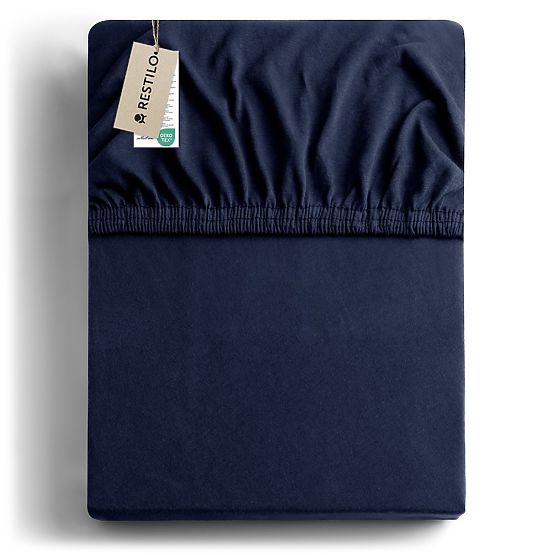 Fitted Sheet AMBER Navy Blue Classic Style Jersey Material 220-240x220 DecoKing