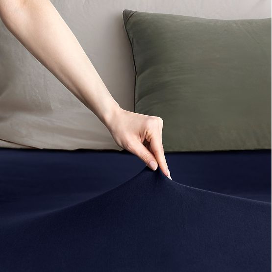 Fitted Sheet AMBER Navy Blue Classic Style Jersey Material 220-240x220 DecoKing