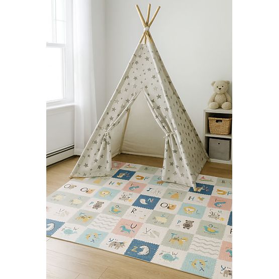 Foam Mat for Children 200x180 cm Educational Double-Sided Folding Growth Chart Alphabet ECOTOYS