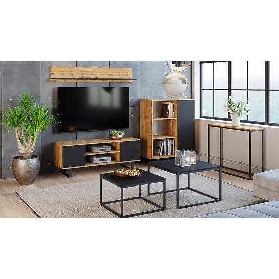 Fondi Cabinet Golden Craft Oak - Black, Loft Style