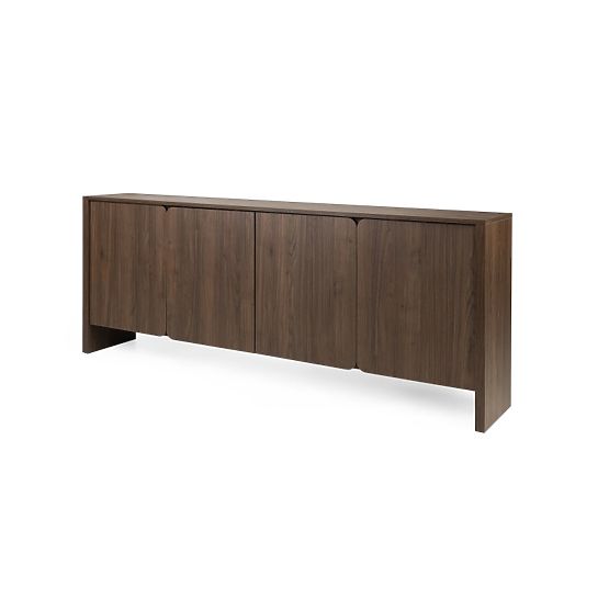 Four-Door Sideboard Moku Walnut Villa, Rounded Front Surfaces