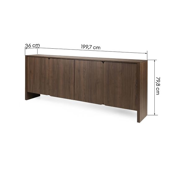 Four-Door Sideboard Moku Walnut Villa, Rounded Front Surfaces