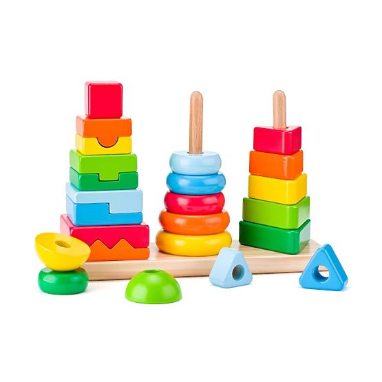 Geometric Stacking Puzzle 3 Towers to Assemble