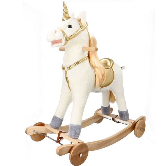 Golden Rocking Unicorn with Wheels