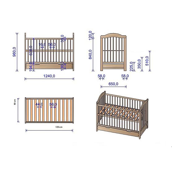 Children's Crib Alek with Removable Slats - Grey