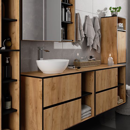 HANGING BATHROOM CABINET VAMI W35 1D 1W OAK CRAFT / BLACK