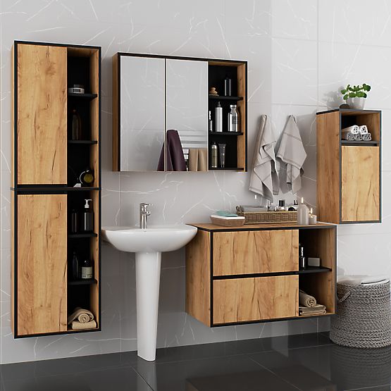 HANGING BATHROOM CABINET VAMI W35 1D 1W OAK CRAFT / BLACK