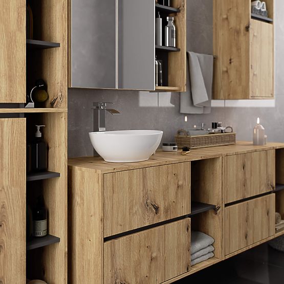 HANGING BATHROOM CABINET VAMI W50 2D 6P ARTISAN OAK / GRAPHITE GRAY