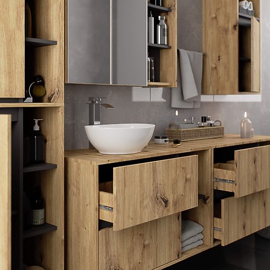 HANGING BATHROOM CABINET VAMI W50 2D 6P ARTISAN OAK / GRAPHITE GRAY