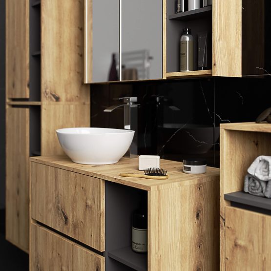 HANGING BATHROOM CABINET VAMI W50 2D 6P ARTISAN OAK / GRAPHITE GRAY