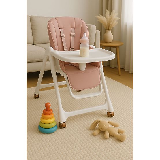 High Chair, Adjustable Height, Eco Leather, Straps, Double Tray ECOTOYS