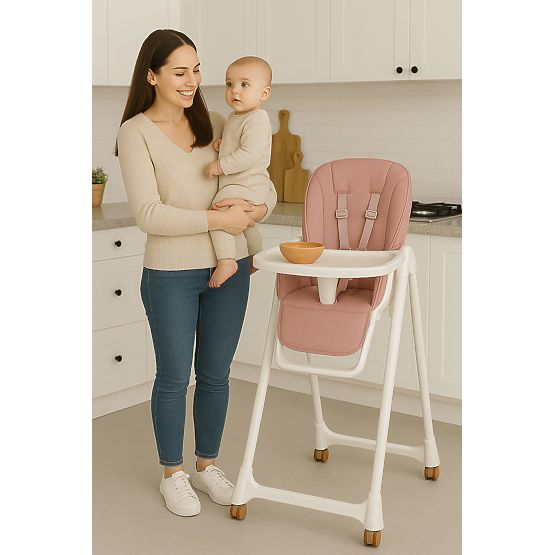 High Chair, Adjustable Height, Eco Leather, Straps, Double Tray ECOTOYS