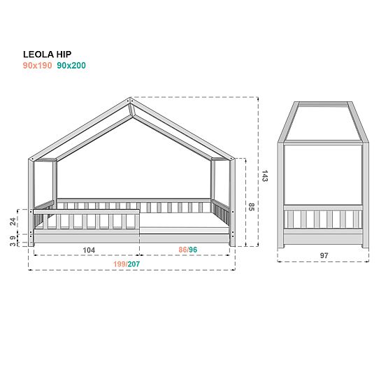 House Bed with Guardrail Leola Hip - Natural