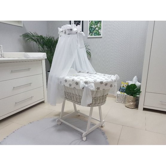 Wicker cot with equipment for baby - gray owls