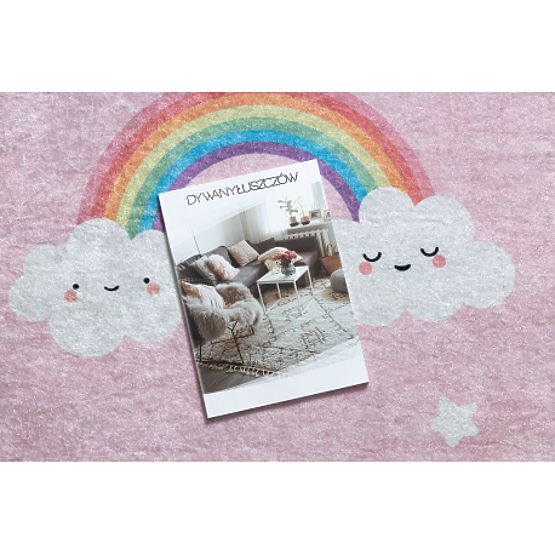 JUNIOR 52063.802 Washing Mat Rainbow, Clouds for Children Anti-slip - Pink
