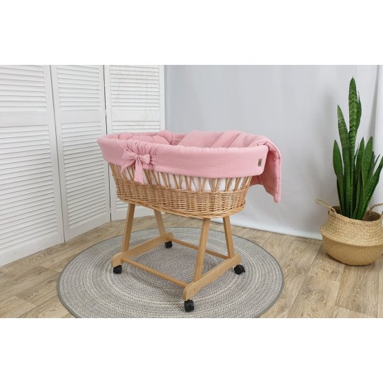 Wicker bed with equipment for a baby - old pink