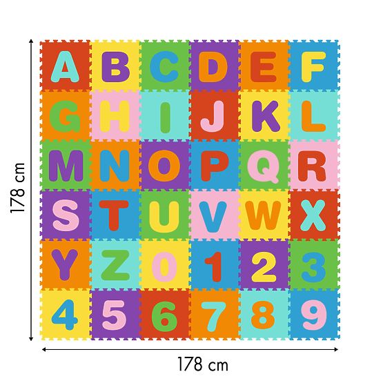 Large EVA Foam Mat for Children Letters Numbers 178x178 cm 36 Pieces ECOTOYS