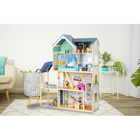 Large Wooden Dollhouse 138 cm Residence Maya 28 pcs ECOTOYS