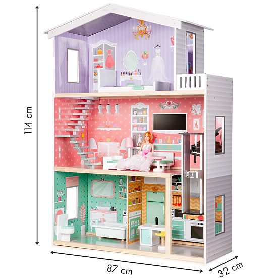 Large Wooden Dollhouse with Movable Elevator and Furniture ECOTOYS