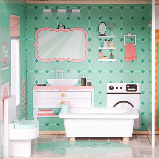 Large Wooden Dollhouse with Movable Elevator and Furniture ECOTOYS