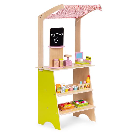 Large Wooden Stand for Children with Terminal and Scale Fruit Vegetables 20 Elements ECOTOYS