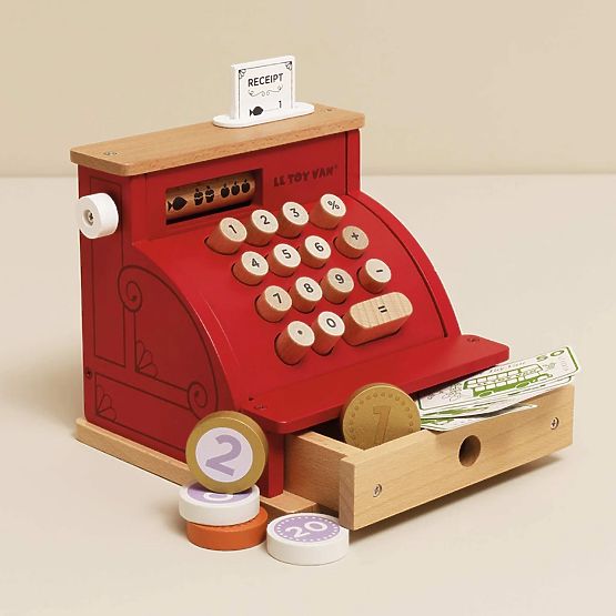 Le Toy Van Wooden Cash Register with Money Red