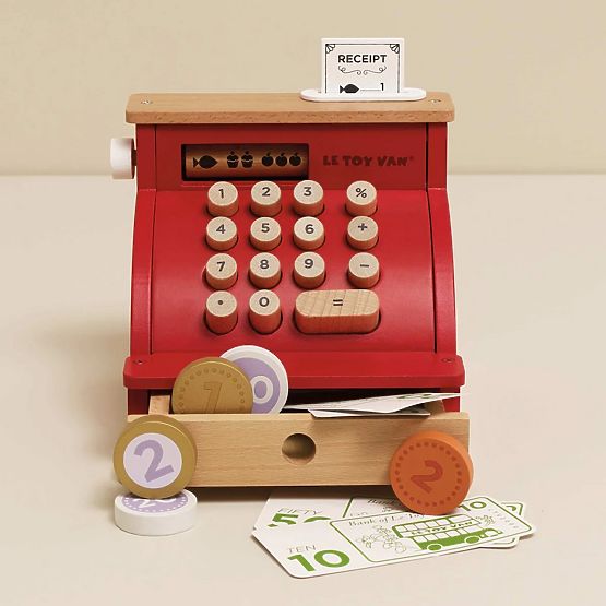 Le Toy Van Wooden Cash Register with Money Red