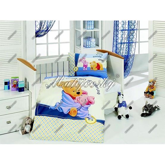 Linen winnie-the-pooh check blue