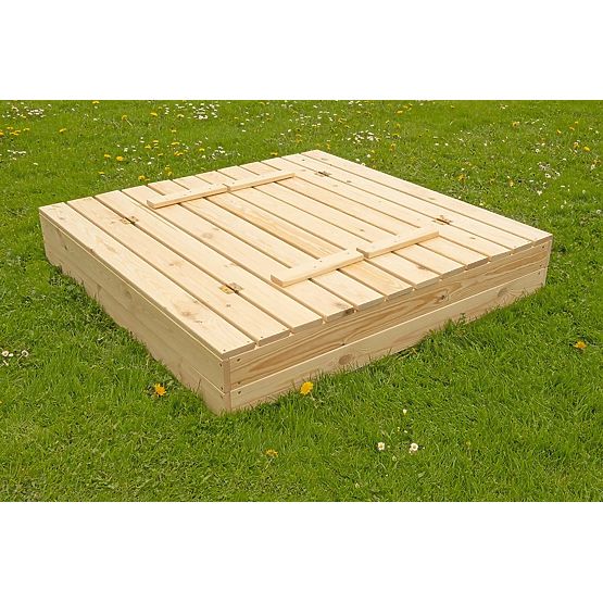 Closable Children's Sandbox with Benches - 120x120 cm
