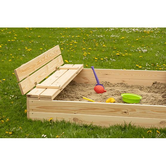 Closable Children's Sandbox with Benches - 120x120 cm