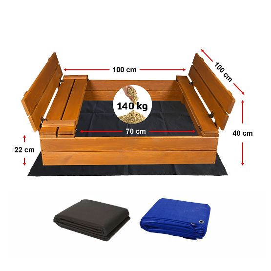 Closable Sandbox with Benches 100x100 cm