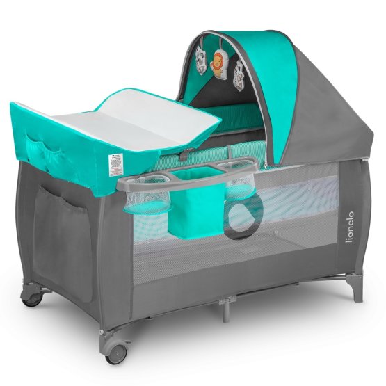 Travel cot Sven Plus - turquoise-grey