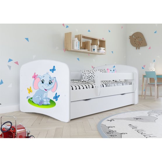 Ourbaby Children's Bed with Safety Rail - Elephant - White