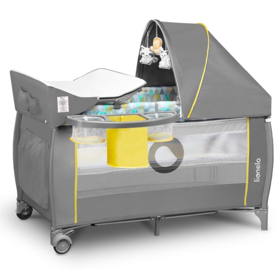 Travel cot LIONELO Sven plus - gray-yellow