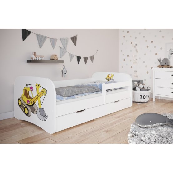 Children bed with barrier Ourbaby - excavator- white