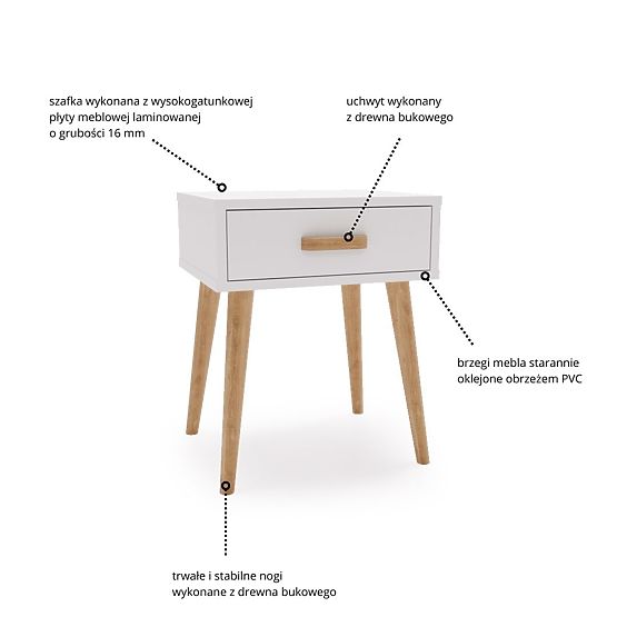 Luna White Nightstand, Nightstand