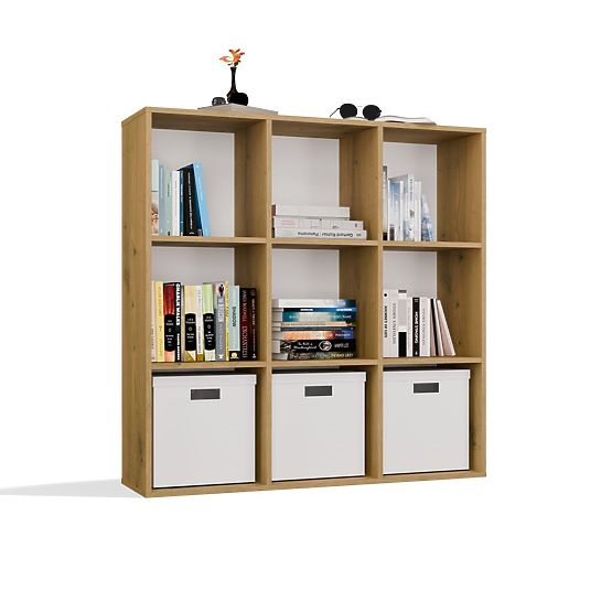 MALAX 3x3 H SHELF ARTISAN OAK WITH SOLID HDF BACK PANELS 110x110 CM