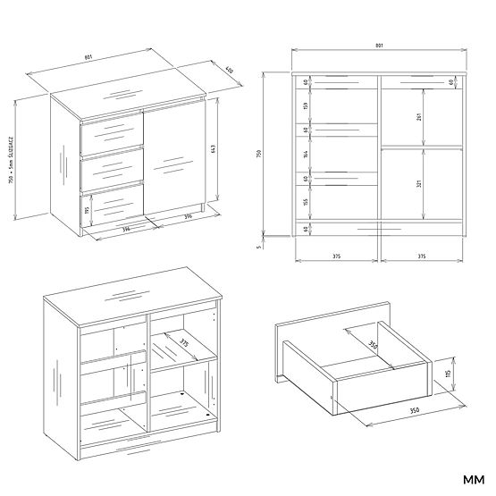 Malwa 1D3S Chest of Drawers in Cashmere Beige