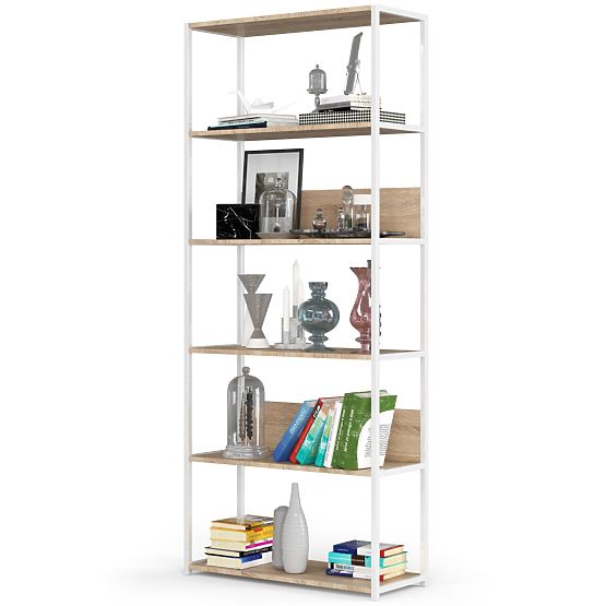 Metal Loft Shelf 80 cm - White-Sonoma Oak - 6 Shelves