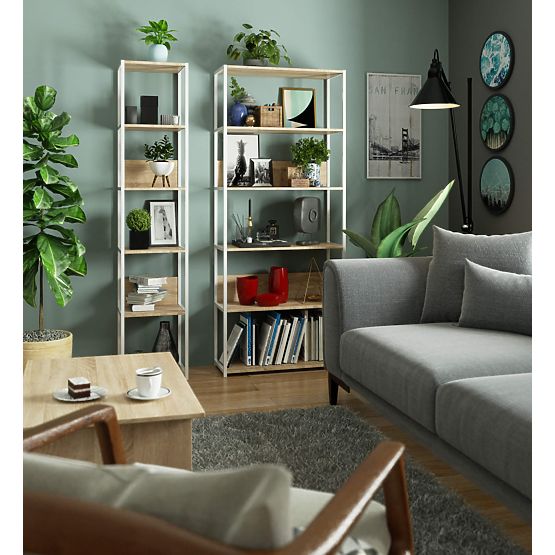Metal Loft Shelf 80 cm - White-Sonoma Oak - 6 Shelves