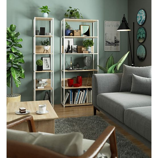 Metal Loft Shelf 80 cm - White-Sonoma Oak - 6 Shelves
