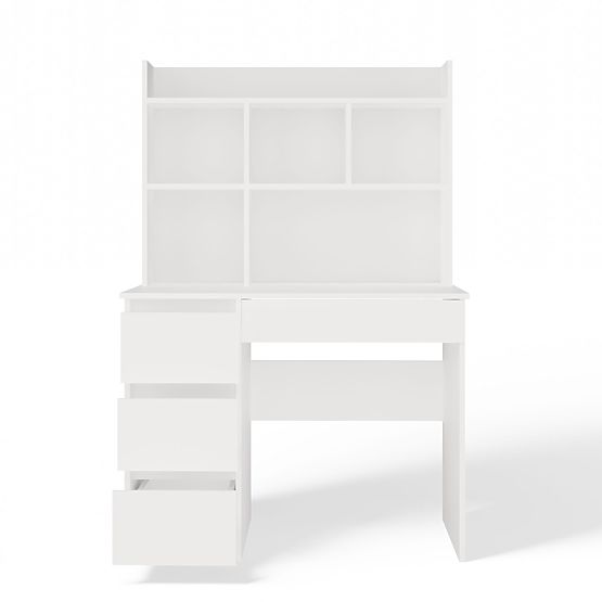MIJAS Left Desk with Hutch Matte White 4 Drawers 4 Shelves for Office Room