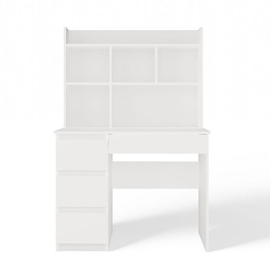 MIJAS Left Desk with Hutch Matte White 4 Drawers 4 Shelves for Office Room