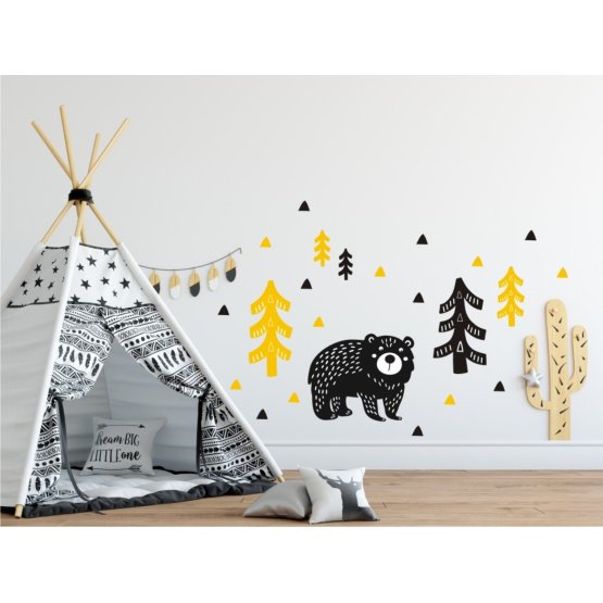 Wall decoration Bear in woods yellow-black
