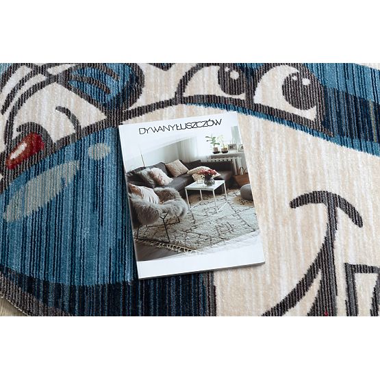 Modern Children's Rug TOYS 75320 AIRPLANE, 3D Effect, Irregular Shape, Blue, Turquoise, Cream
